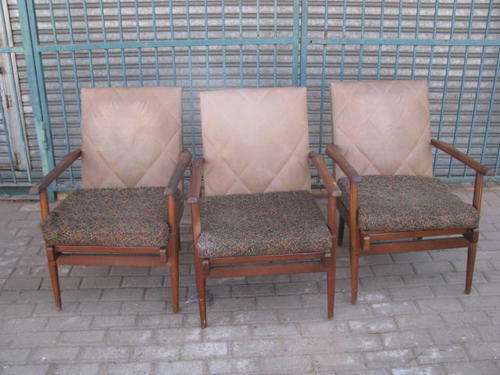 WHAT A FIND!!!!! 3 ORIGINAL 1950'S EASY CHAIRS WITH LEATHER BACKS..BID PER EACH.@ CRAAZZYY R1 START.