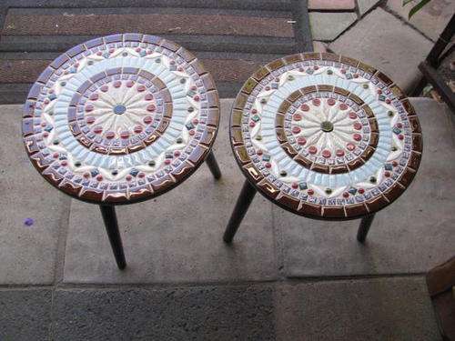 SUPERB MOSAIC RETRO 1950'S OCCASSIONAL TABLES...RARE TO FIND A MATCHING PAIR ..BID EACH@CRAZYR1START