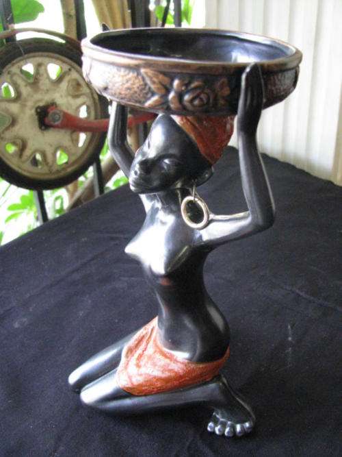 Ceramic African Lady Carrying Bowl On Head Ornament.1940-50'S