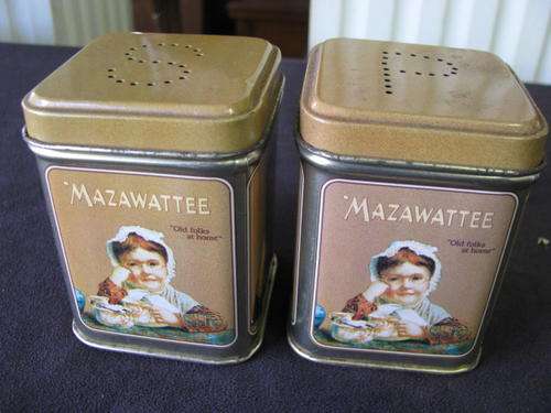 LOVELY MAZAWATTEE TIN SALT AND PEPPER SET...COPYRIGHT @CRAZY R1 START
