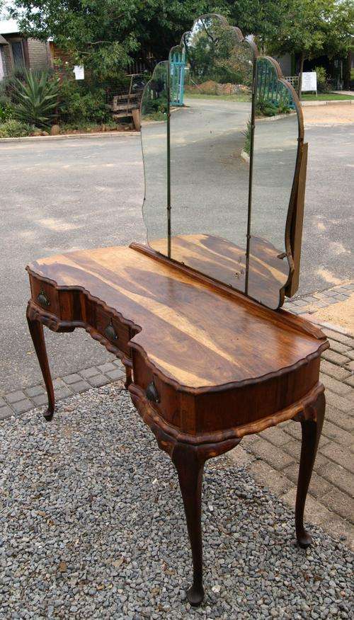 Vintage Kiaat Linen Fold 3 Drawer Dressing Table