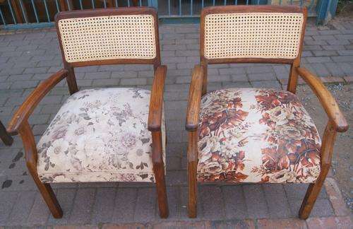 Rattan Back Teak 40's Easy Chairs - Pair @@@ CRAZZZYYYY R1 START