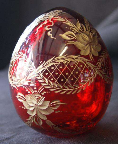 Vintage Faberge Ruby Red Glass Crystal Egg Paper Weight - Medium Sized