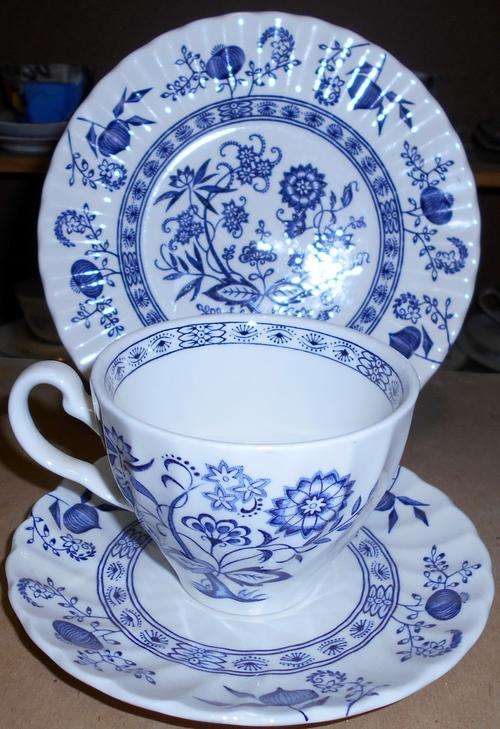 Vintage Johnson Brothers 'Blue Nordic' Ironstone Teacup Trio