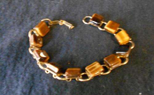 Vintage Tiger's Eye Gemstone Gold Tone Ladies Bracelet (2)