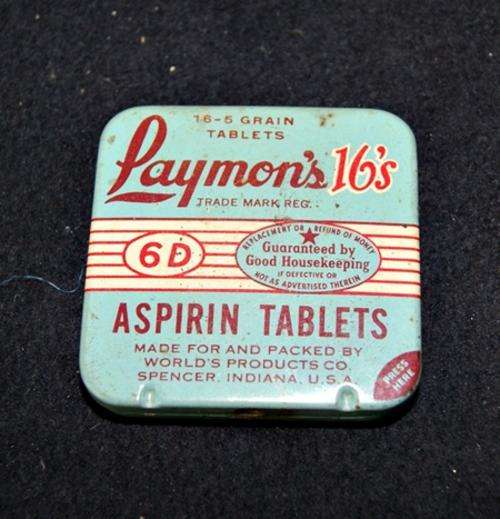 AWESOME FIND VINTAGE LAYMON'S 16s ASPIRIN TIN WITH ORIGINAL CONTENTS @@@ CRAAZZZY R1 START