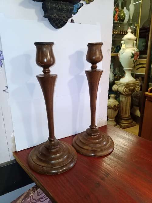 A Beautiful Pair of Antique turned treen candlesticks