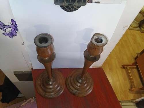 A Beautiful Pair of Antique turned treen candlesticks