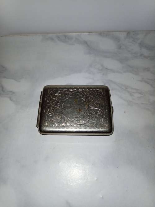 Vintage Chrome Plated Hand Etched Card Holder
