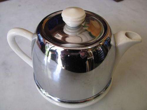 ***  LOVELY OLD MILK JUG WITH METAL COVER .***