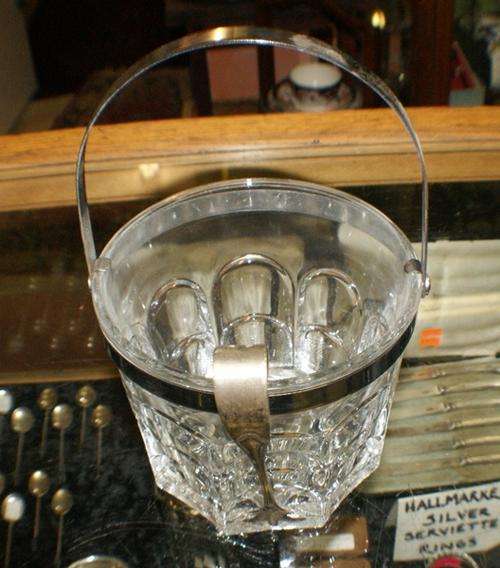 STUNNING VINTAGE CRYSTAL ICE BUCKET WITH TONGS @@@ CRAAZZYYY R1 START