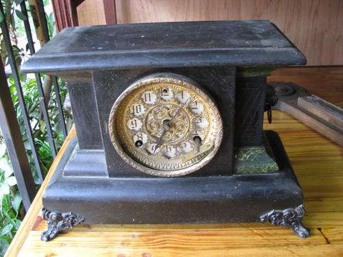 A MAGNIFICENT ANTIQUE MANTLE CLOCK WITH GORGEOUS DETAIL...i have loaded a lot of pics so please look
