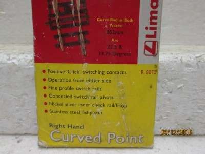 HO/OO SCALE : HORNBY CURVED RIGHT HAND POINT R8075 - LOT 966K