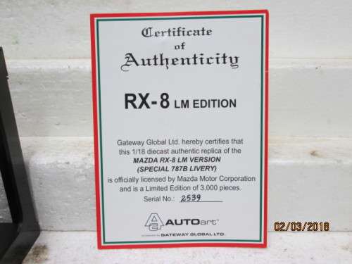 DIE CAST 1:18 SCALE : AUTOART MAZDA RX-8 LM EDITION (BOXED) - LOT 678R