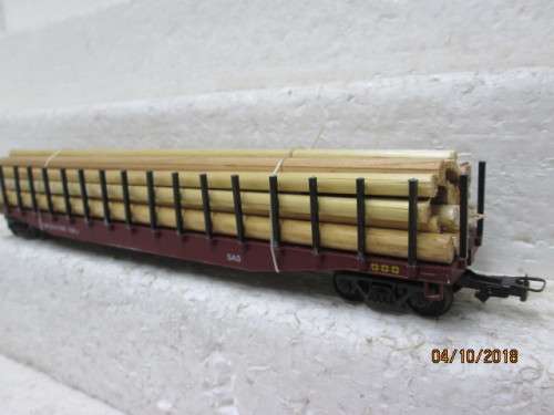 HO SCALE : FRATESCHI SAR (BROWN) SMLJ FLAT CAR WITH WOOD LOAD - LOT 379U