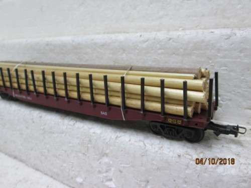 HO SCALE : FRATESCHI SAR (BROWN) SMLJ FLAT CAR WITH WOOD LOAD - LOT 380U