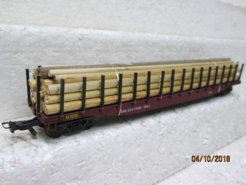 HO SCALE : FRATESCHI SAR (BROWN) SMLJ FLAT CAR WITH WOOD LOAD - LOT 380U