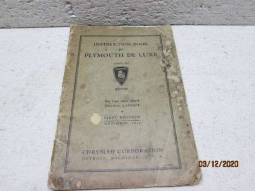 INSTRUCTION BOOK FOR PLYMOUTH DELUXE