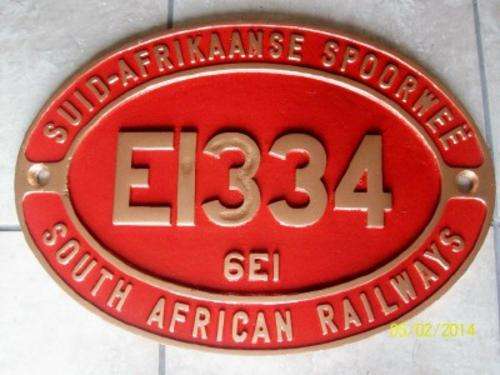 SAR REPLICA LOCO PLATE CLASS 6E (ALUMINIUM) LOT 822