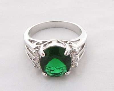 Emerald 14k white gold filled ring size 7.75