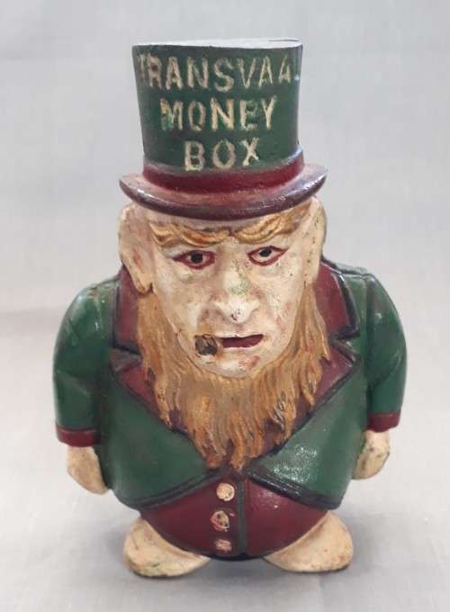 CIRCA 1900 CAST IRON PAUL KRUGER TRANSVAAL MONEY BOX (NO PIPE)