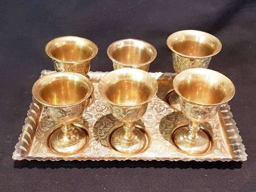 Brass cups on a tray - Made in India - Giveaway price, act now!