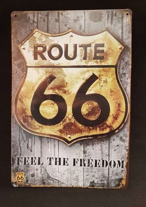 Route 66 - Feel the freedom - Classic metal sign!! Immediate delivery! Low price, bid now!!