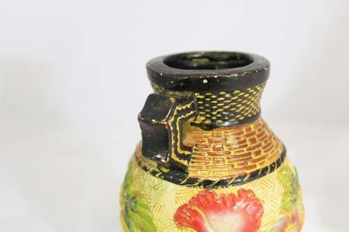 Wooden painted and embossed vase - Very ornate! - Beautiful! - Low price!! - Bid Now!!