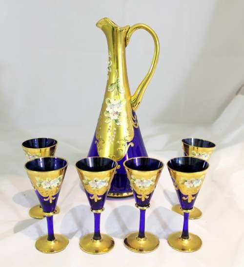 Venetian style Pitcher with glasses - Hand painted and gold embossed!! Stunning! - Bid Now!!