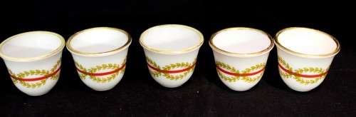 Sake style cups - Leaf design with red line - 5 Pieces - Beautiful! - Bid Now!!!