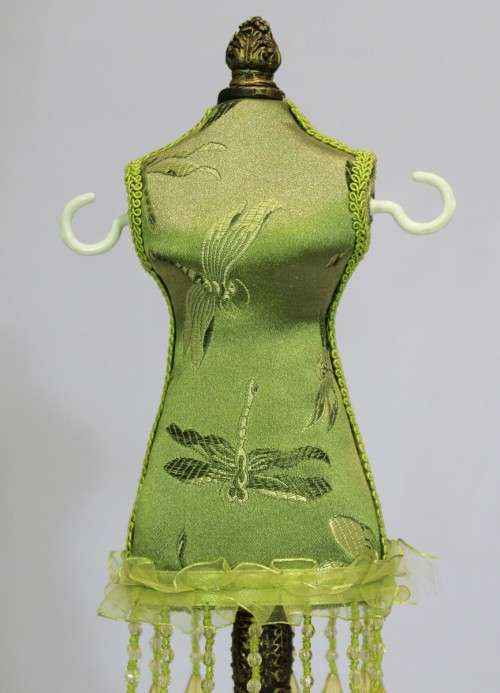 Jewelry Stand - Green dress with beads - Beautiful!! - Low price! Bid Now!!!