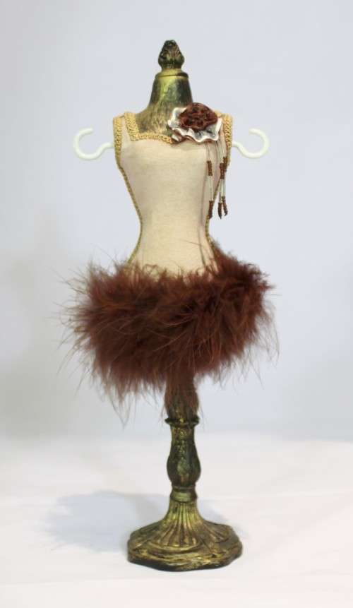 Jewelry Stand - Beige dress with embroidered flower - Beautiful!! - Low price! Bid Now!!!