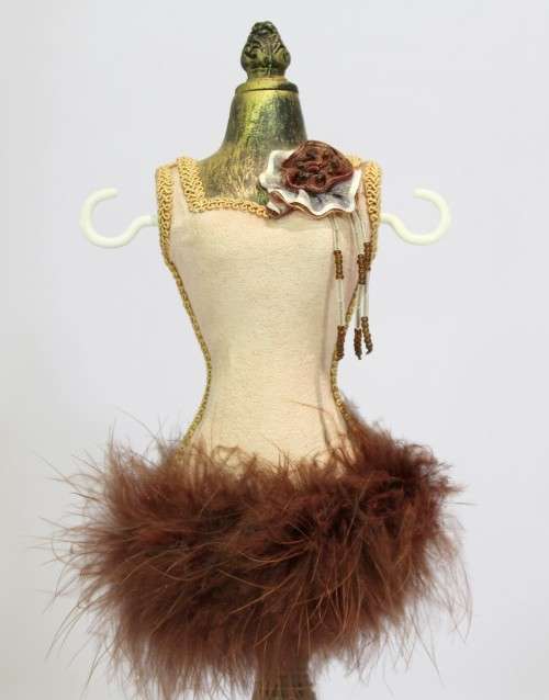 Jewelry Stand - Beige dress with embroidered flower - Beautiful!! - Low price! Bid Now!!!