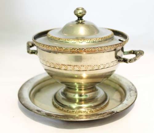 Seranco - silver plated sugar bowl with lid and under-plate