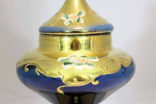 Venetian style pedestal bowl with lid - Blue beauty!! - Low price!! - Bid Now!!!