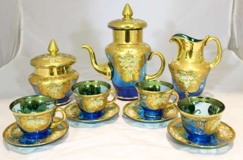 Venetian style coffee set!! - Beautiful in blue - A rare magnificent set! - Low price!! - Bid Now!!!