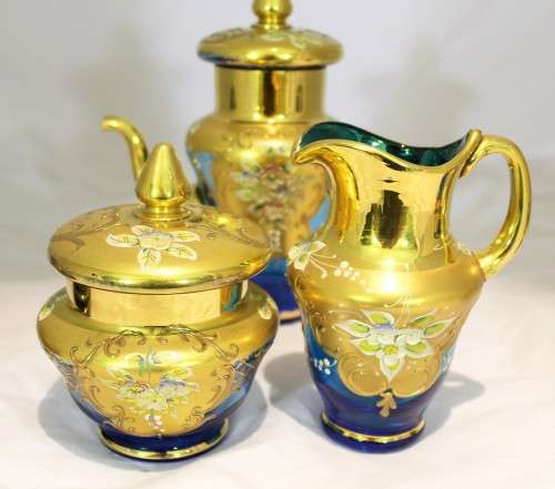 Venetian style coffee set!! - Beautiful in blue - A rare magnificent set! - Low price!! - Bid Now!!!