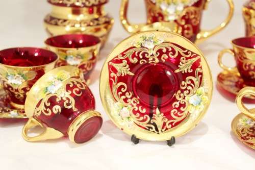 Venetian style coffee set!! - Beautiful in red - A rare magnificent set! - Low price!! - Bid Now!!!