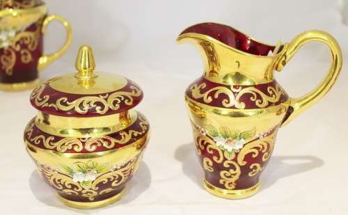 Venetian style coffee set!! - Beautiful in red - A rare magnificent set! - Low price!! - Bid Now!!!