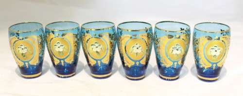 Venetian style - Blue shooter glasses - A beautiful 6 piece set! - Low price!! - Bid Now!