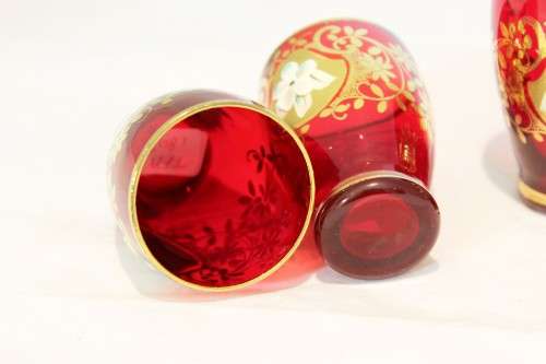 Venetian style - Red shooter glasses - A beautiful 4 piece set! - Low price!! - Bid Now!