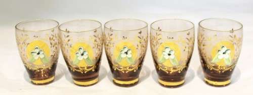 Venetian style - Amber shooter glasses - A beautiful 5 piece set! - Low price!! - Bid Now!