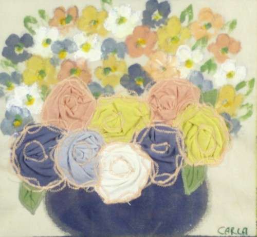 Carla - Material and needle work - Flower arrangement - Beautiful!! - Bid Now!!!