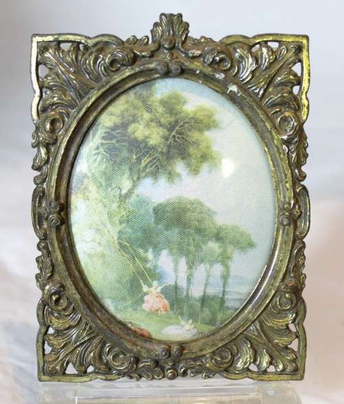 Victorian ladies on a picnic - Print on silk with metal frame - Beautiful!! - Bid Now!!!