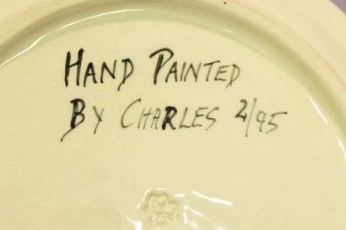 Hand painted yellow and pink plate - Beautiful!! - Low price! - Bid now!!