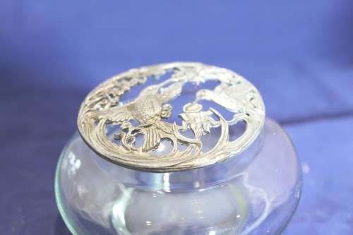 Glass bowl with a Hummingbird metal top - Beautiful!! - Bid Now!!!