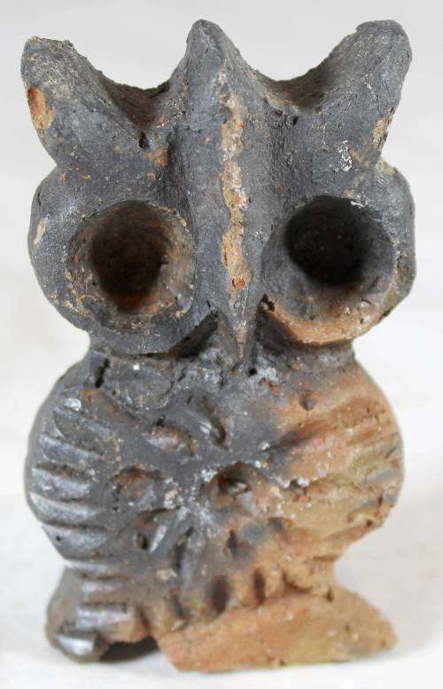 Small Pottery Owl - Burned Look - Beautiful!! - Bid Now!