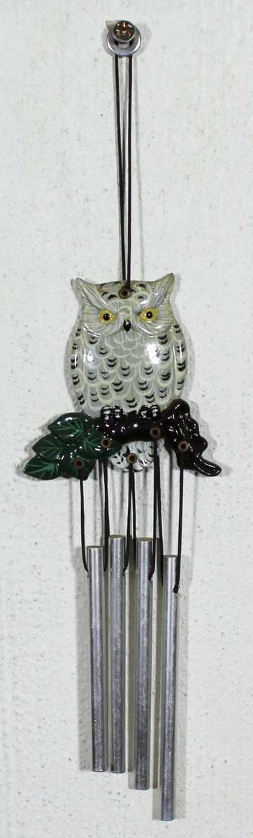 Owl on Green/Black Leaves - Wind Chime - Beautiful!! - Bid Now!