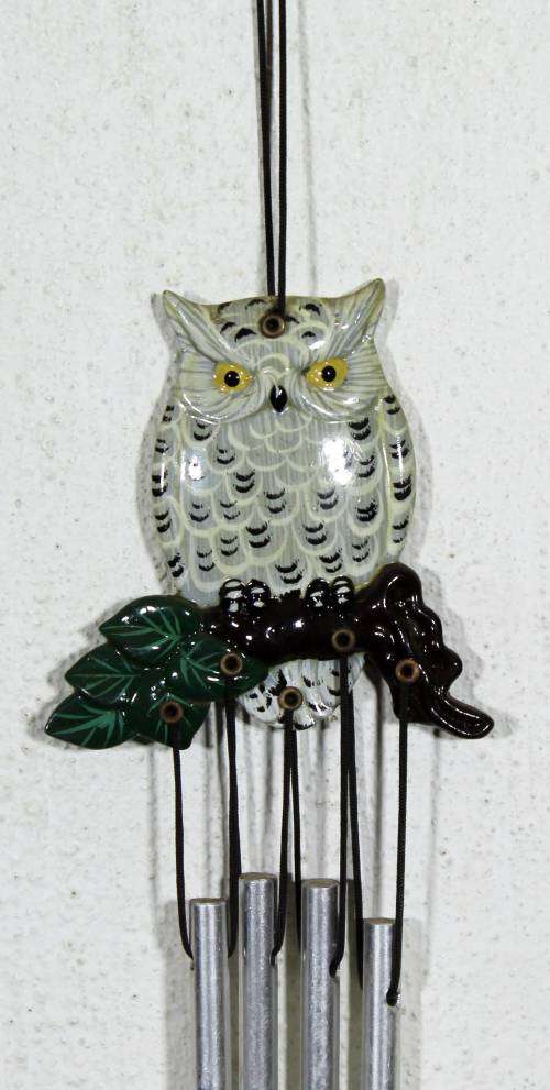 Owl on Green/Black Leaves - Wind Chime - Beautiful!! - Bid Now!