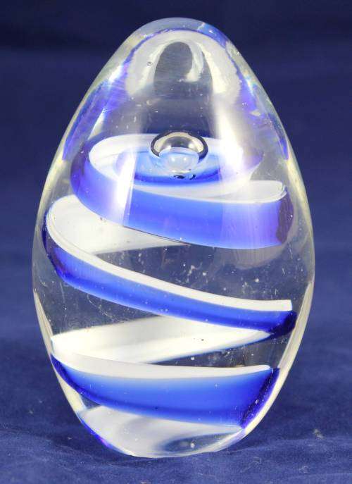 Glass Paperweight - Blue and White Swirls - Bid Now!!!